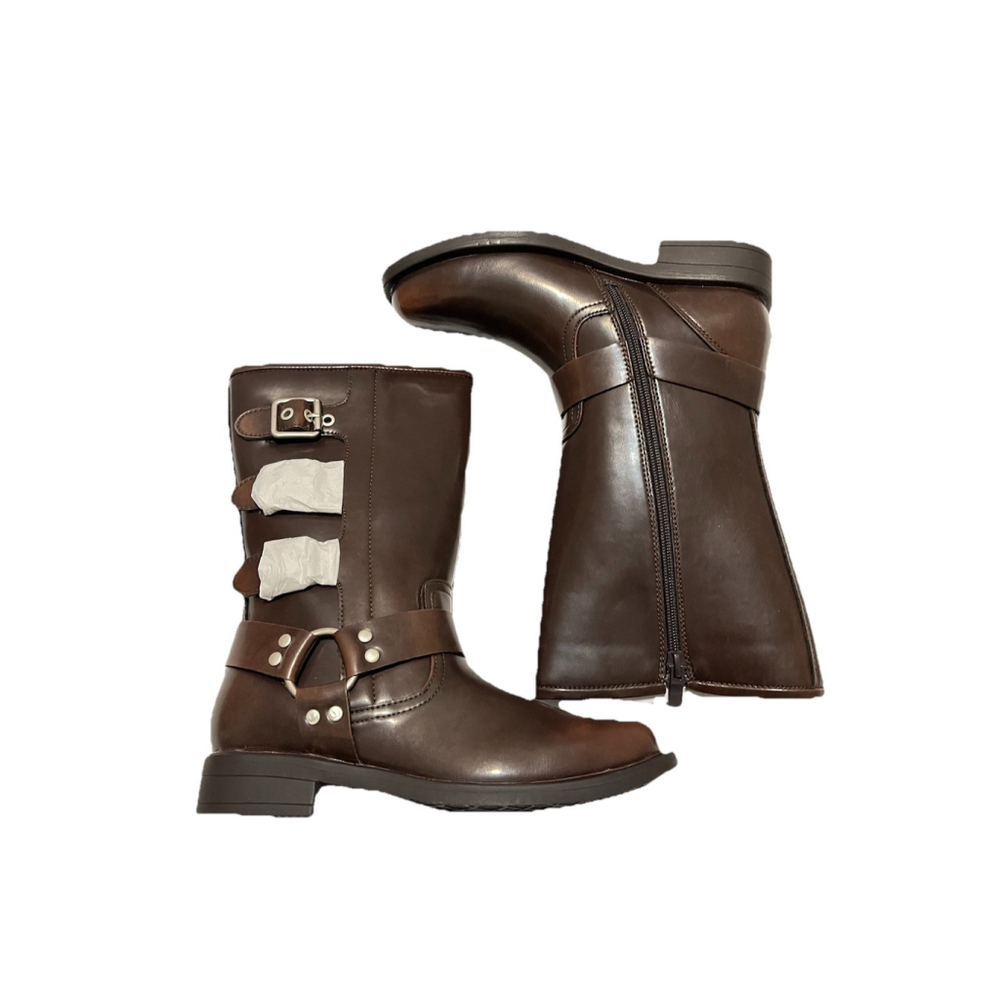 Dream Pairs Dark Brown Mid Calf Boots Buckle Strap Side Zip US 1 EU 32 - Picture 3 of 16